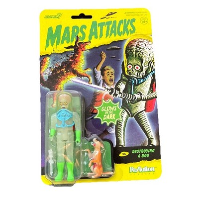 Mars Attacks Alien with Gun Burning Dog ReAction Figur Super7 Glow in the Dark