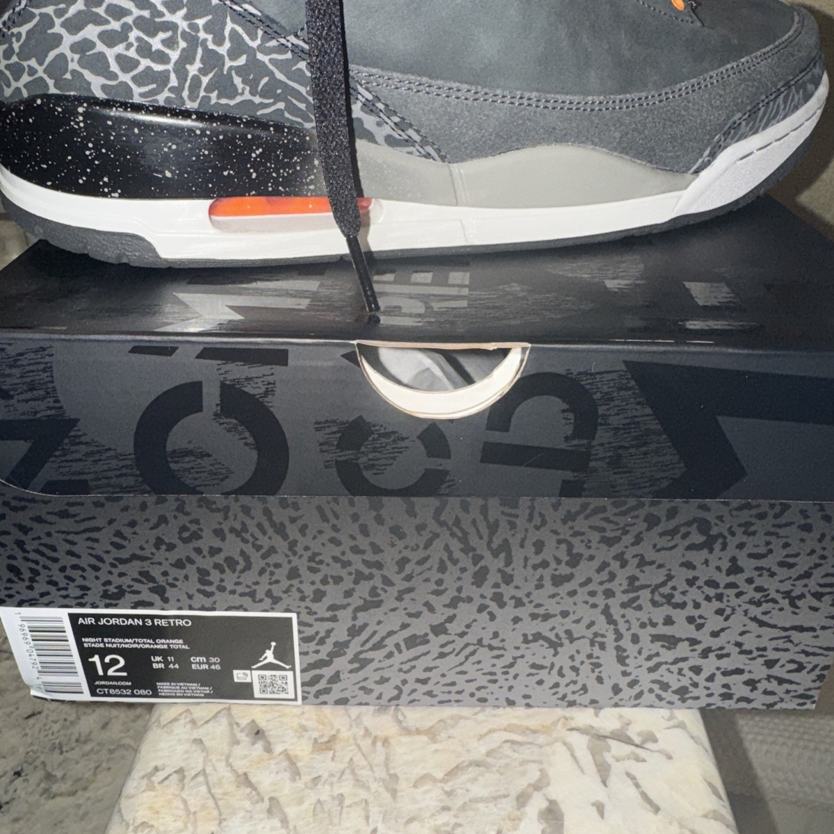 USED sz 12 Air Jordan 3 Retro Fear Pack Night Stadium Total Orange CT8532-080 New Nike Air Jordan 3 Retro Fear Pack Night Stadium-Ttl  main image 4
