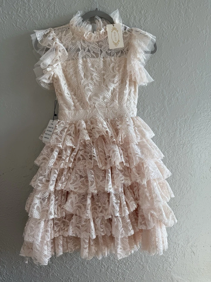 NWT Joyfolie  ANOUK Petticoat Girls Dress Ivory Tiered Tulle Lace Sz 8 Party - Image 2 of 4