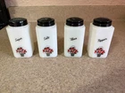 Vintage Mckee Tipp City Red/Black Flower Basket 4 Piece Milk Glass Set