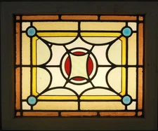 VICTORIAN ENGLISH LEADED STAINED GLASS WINDOW 19.5" X 16.25"