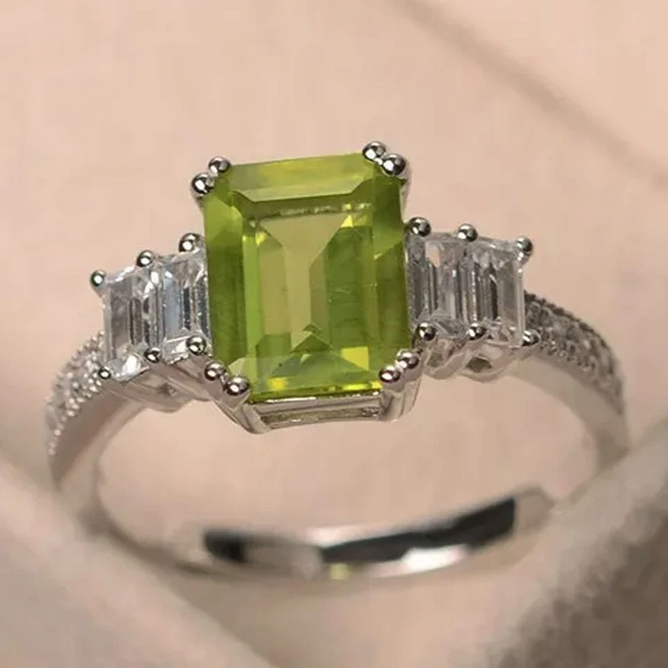 Кольцо с натуральным бриллиантом перидотом огранки изумруд 4,70 карата 950 карат с платиновым покрытием - Изображение 2 из 4