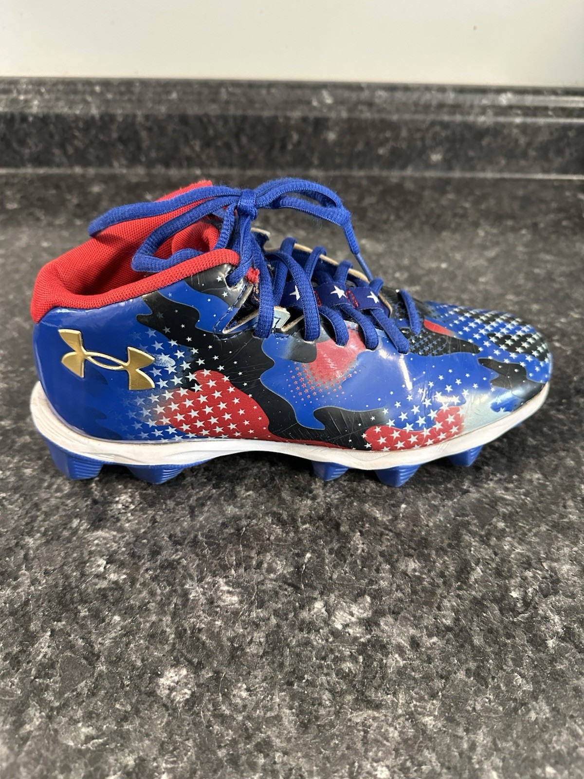 Under Armour UA Spotlight Franchise 4 RM Football Cleats Size 6Y Flag USA Blue thumbnail 10