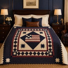 American Flag Quilt Handmade Medallion Ohio Stars Diamond Border