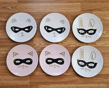 Pottery Barn Kids Glittery Masked Animals Melamine 9" Plates Set of 6