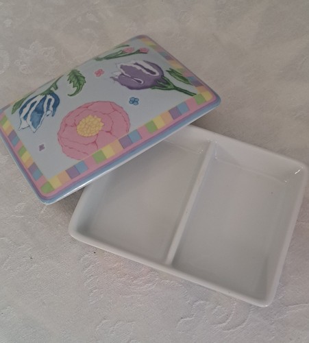 Horchow Vintage Porcelain Playing Card Holder With Flower Design 6.25" X 4.75" - Picture 3 of 6