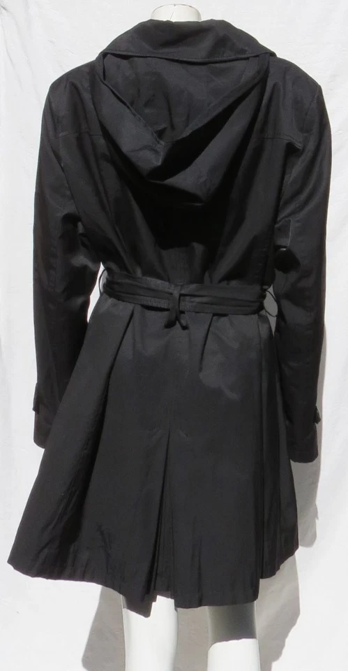 Gabardina de lluvia DKNY US Plus 2X 2XL negra con capucha y cinturón de doble botonadura Foto 4 de 4