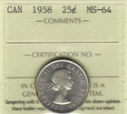 1958 25 cents MS-64 certified