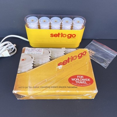VTG Clairol Set to Go Hot Rollers 1975 Travel Hair Curlers K5-S Clips Box WORKS