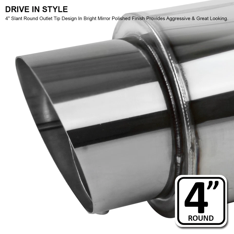 4" 2.5" Inlet Slant Tip Round Chrome Stainless Steel N1 Exhaust Muffler Foto 4 de 4