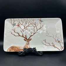 Pier 1 Imports Alexander the Deer With Birds On Antlers Tray Platter 14”x8” Read