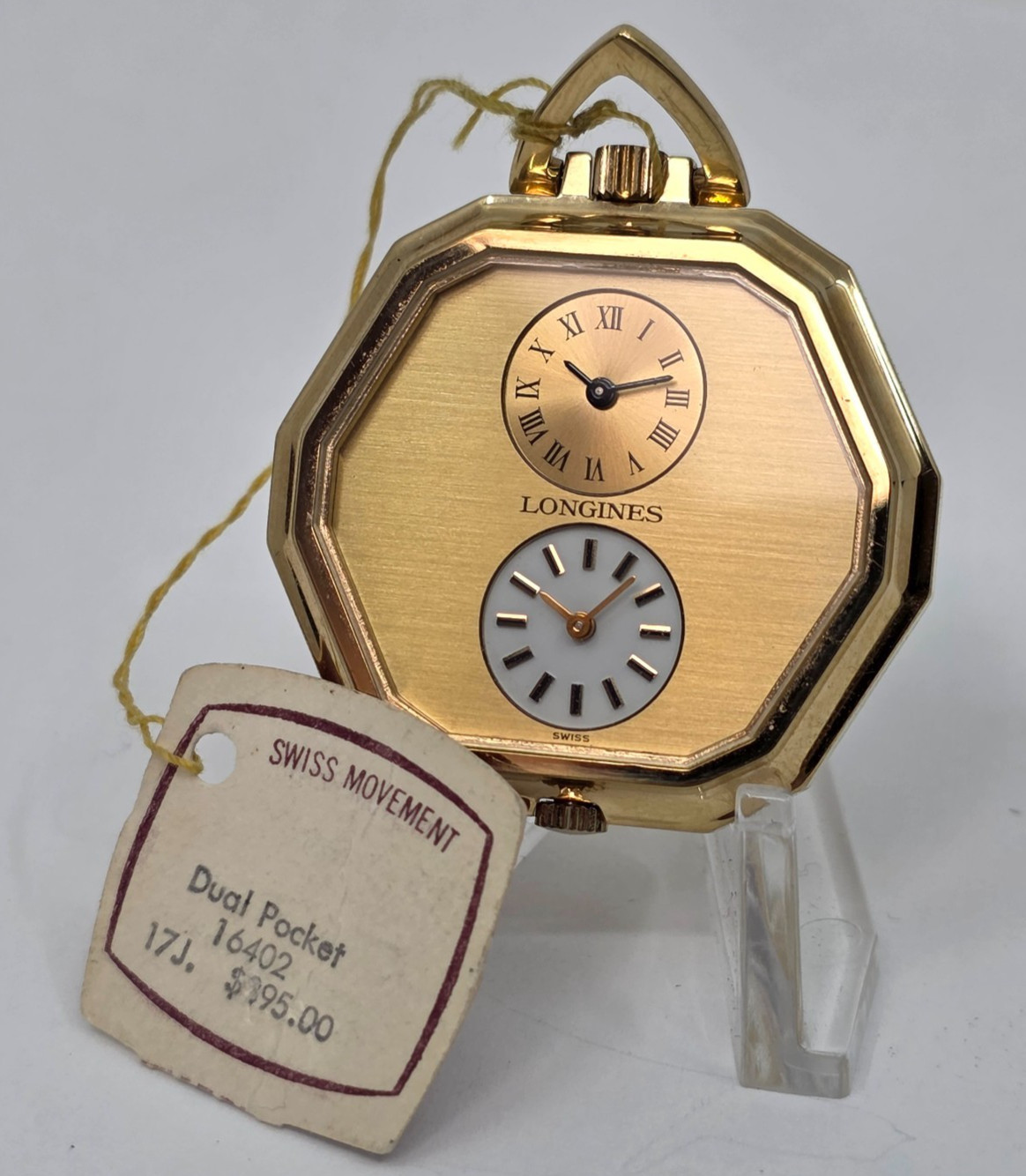 Vintage Longines Dual Time 17j Swiss Manual Pocket Watch Gold Plate 16402