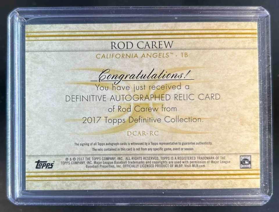 Parche automático 2017 Topps Definitive Collection Rod Carew Relic #01/40 Angels Foto 2 de 2