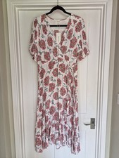 Per Una/M&S White and Pink Floral Wrap Midi Dress UK Size 18