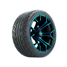Set Of 4 Gtw 15 Spyder Blueblack Golf Cart Wheels On 22 Fusion Street Tires
