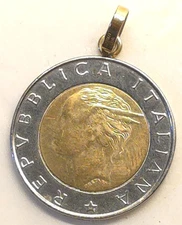 Vintage 14k Milor Italy Gold Bal on Italian 500 Lire Coin Pendant
