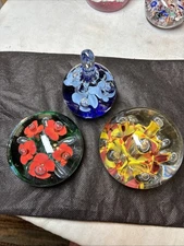 (3) Original Signed ST. CLAIR  ART GLASS PAPERWEIGHTS