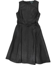 Ralph Lauren Womens Belted Fit & Flare Dress, Black, 6
