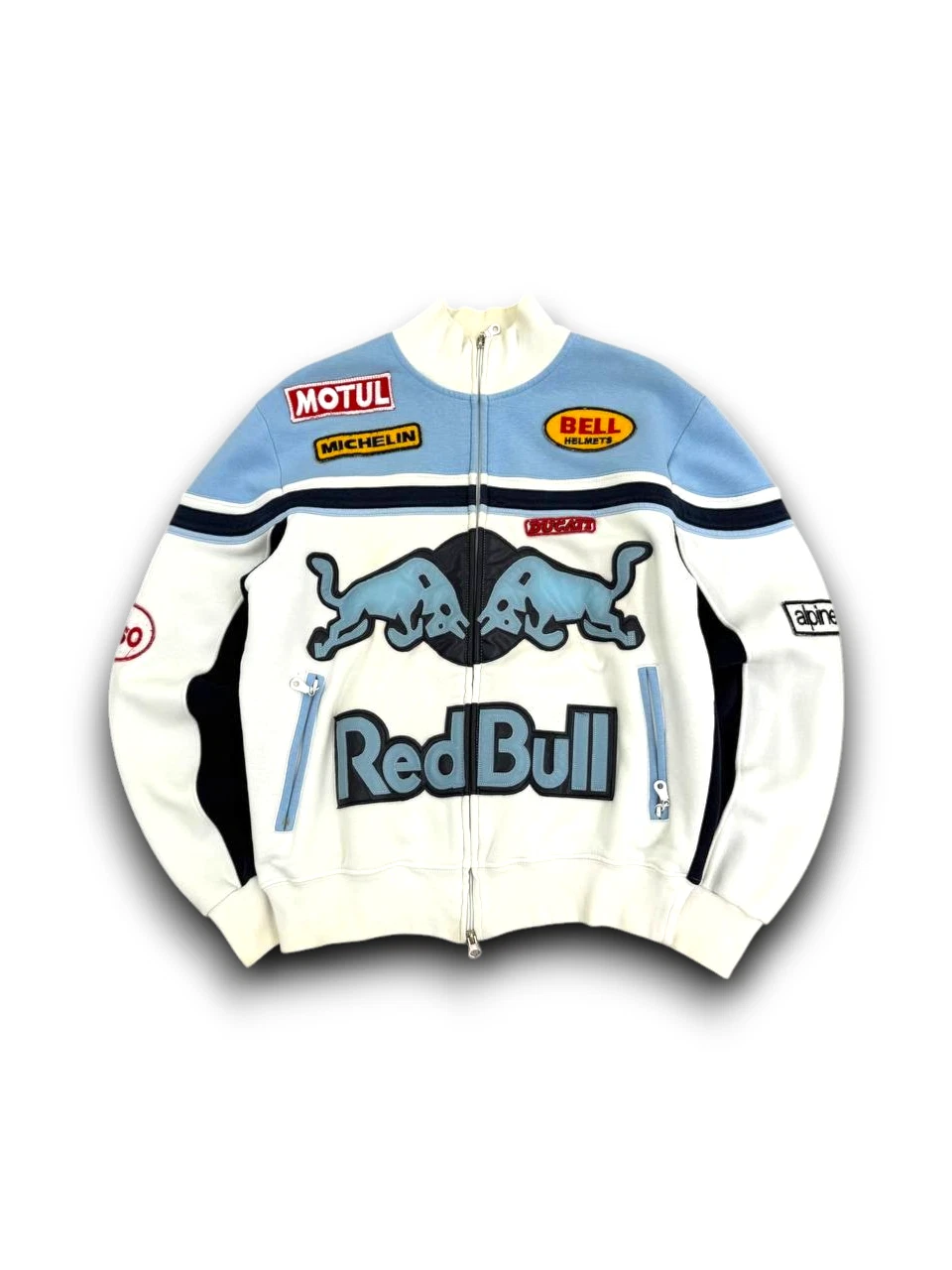 Vintage Red Bull Racing Biker Jacket Sweatshirt Motul Ducati Patches Y2K Hype image 3