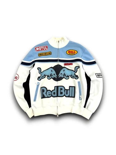 Vintage Red Bull Racing Biker Jacket Sweatshirt Motul Ducati Patches Y2K Hype image 3
