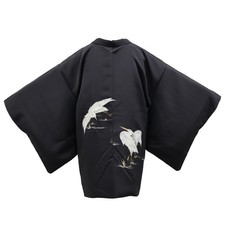 Japanese Antique Haori Black Jacket Silk Made in Japan eb-1915