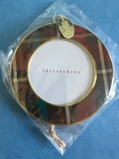 Pottery Barn Plaid Round Enamel Frame Ornament Dated 2020 Christmas