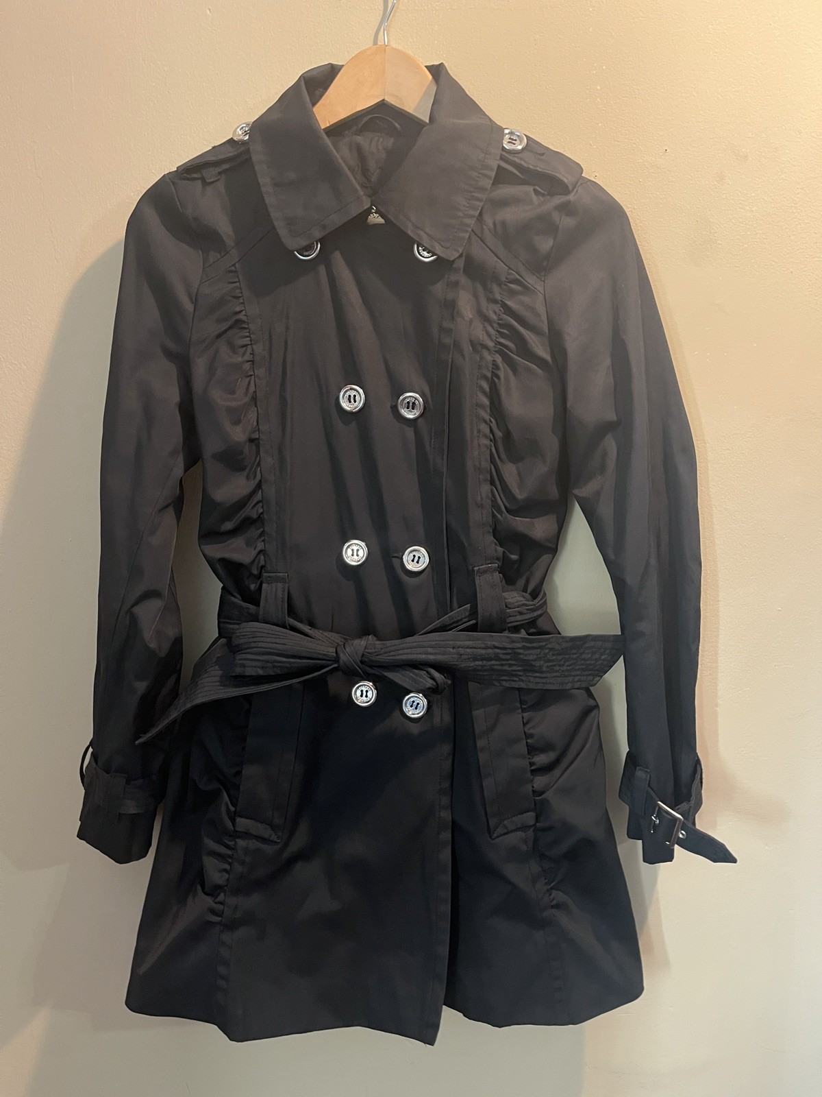 Express Double Breasted Button Front Black Trench… - image 1
