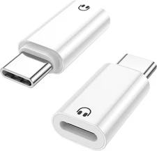 2 Pack USB C to Light-ning Earphone Audio Adapter Converter for iPhone White 