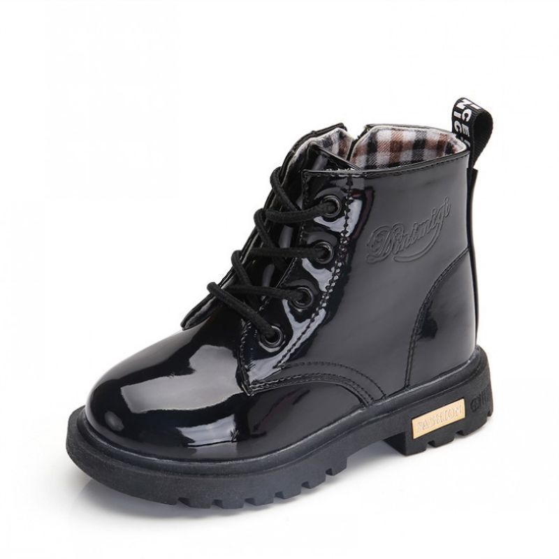 Girls Faux Patent Leather Ankle Boots Comfy Non Slip Stylish Lace Up Girls Faux Patent Leather Ankle Boots Comfy Non Slip Stylish Lace Up