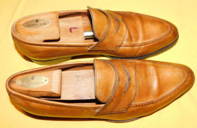 BONTONI LIGHT BROWN FULL STRAP SLIP ON LEATHER LOAFERS SIZE EU 42.5/US 9.5.