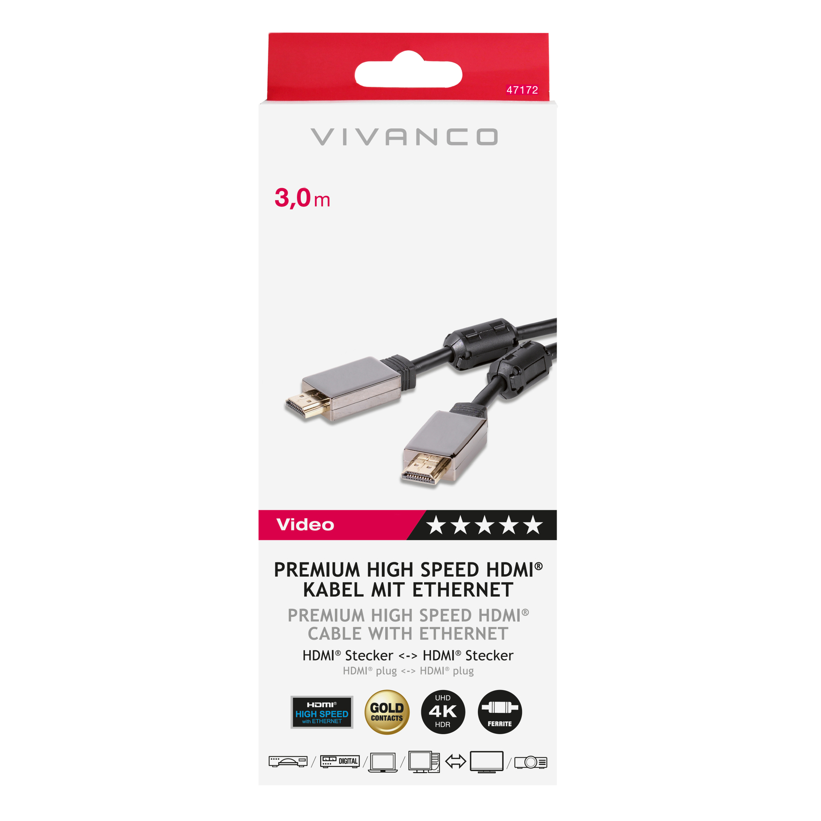 Thumbnail - Vivanco High Speed Hdmi Kabel, Mit Ethernet, Unterstützt 3d,