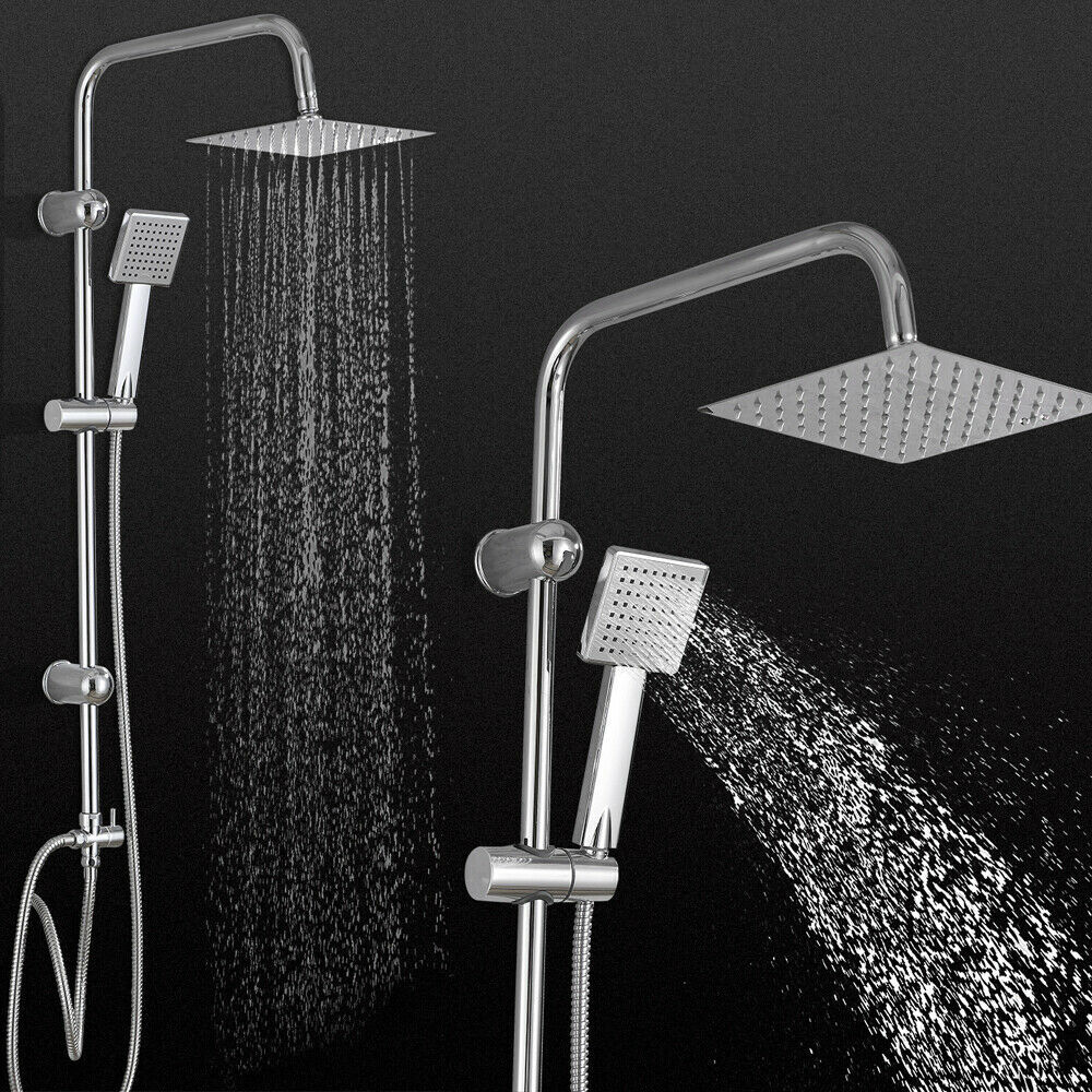 Large Shower Kit Twin Head Waterfall Chrome Adjust Riser Rail Chrome