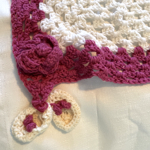 Babydecke Strick Häkel Handarbeit Rosa Weiß & Creme 45 x 40" - Bild 6 von 10