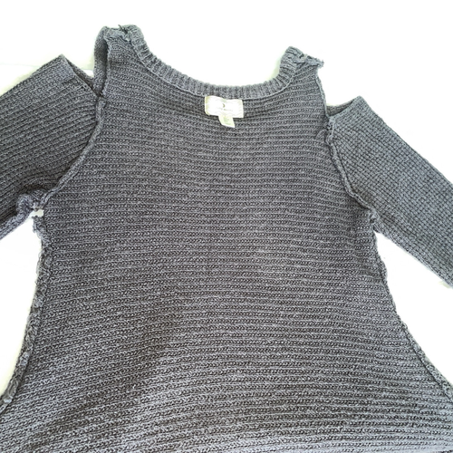 Ruby Moon Women’s Large Cold Shoulder A-Line Fringe Long Sleeve Sweater Gray - Picture 9 of 24
