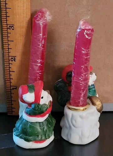 CANDELABROS NAVIDAD ANIMALES VINTAGE SIN USAR CON VELAS ROJAS ENVUELTAS - Imagen 6 de 14