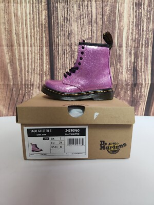 Doc Martens Girls Luana Lace Up Boot Size Black Pink Cosmic Glitter  AW004