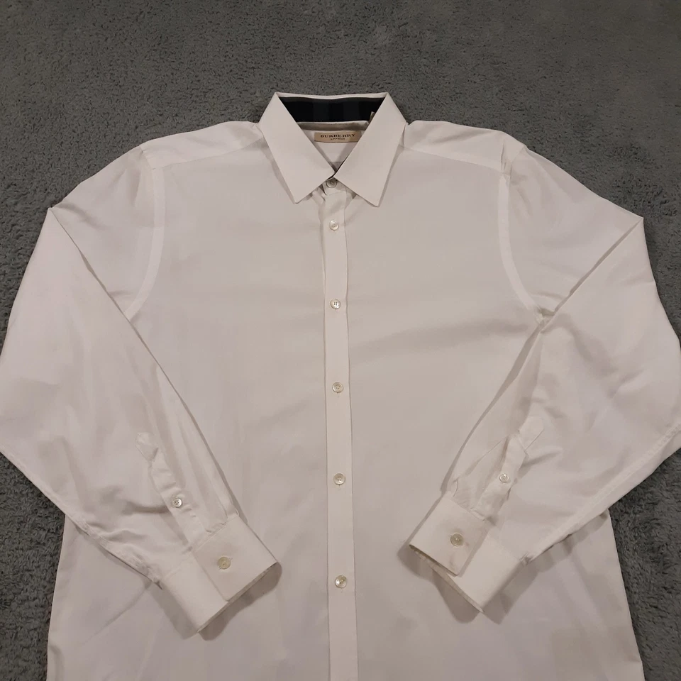 Burberry London Button Up Dress Shirt Mens 16.5 - 42 Tailored Fit White Cotton - Image 3 of 4