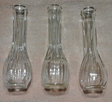 Lot Of 3 Vintage 1960s E.O. Brody Ribbed Clear Glass 9" Bud Vases Made in USA