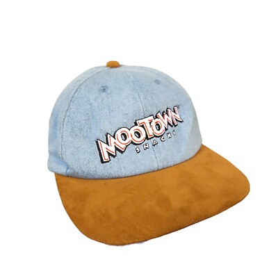 RARE 90's Vtg Sargento Mootown Snacks Denim & Leather Strapback Advertising Cow 