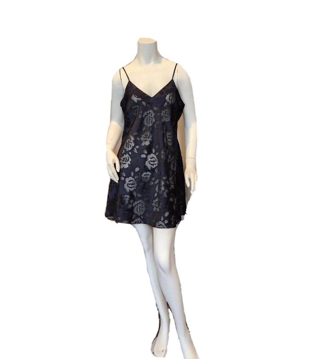 UNDERCOVER Mini abito vintage Victoria's Secret etichetta oro nero floreale burnout lingerie M