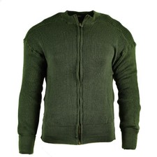 Genuine Swedish army OD green wool sweater full zip cardigan LARGE NEW