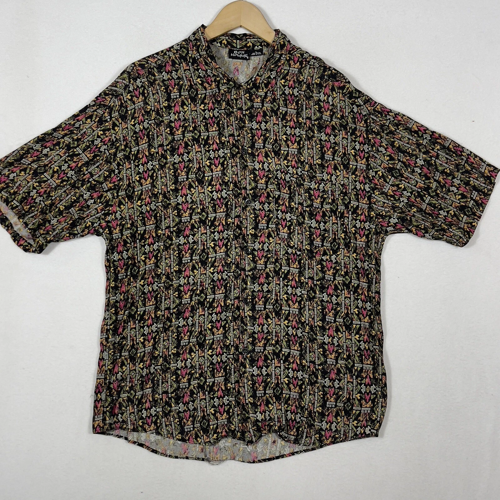 Bon Homme Button Shirt Rayon American Collection USA Made Vintage 80s Large