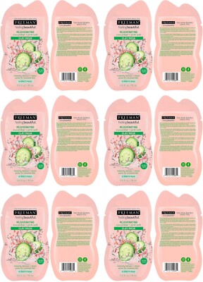 6 Freeman Facial Cucumber + Pink Sea Salt Clay Mask Packs Rejuvenating Beauty