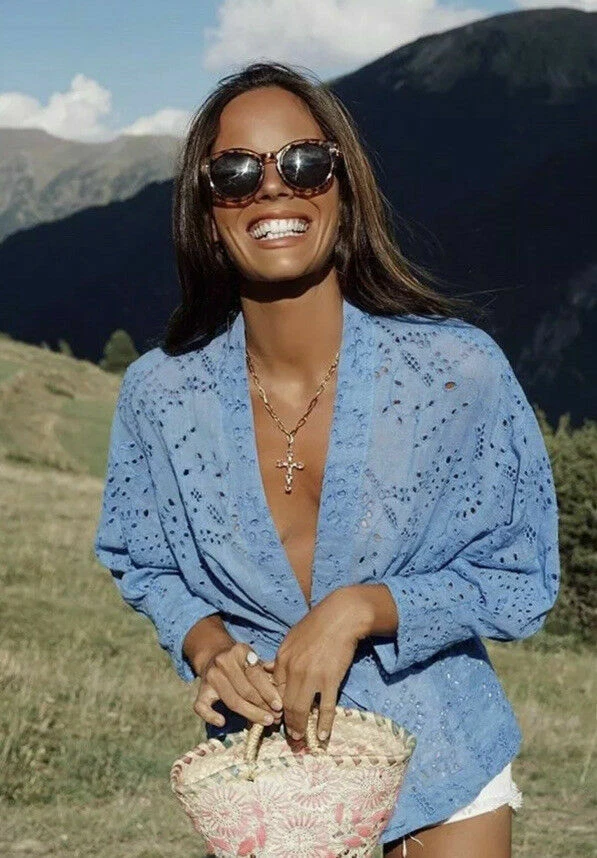 Zara blue embroidered blouse Clearance