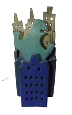 Godzilla Buidling Lamp Light Statue Doug Spalding Studio Clay Blue Green As Is