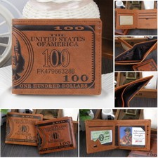Mens US " 100" Dollar Bill Printed Leather Bifold Wallet Cash Card Holder Purse