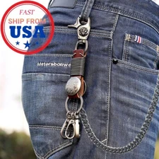 Indians Men's Leash Heavy leather Metal Wallet Chains Biker Trucker Key Chain