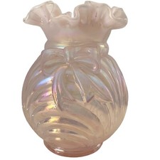 Fenton Caprice Pink Opalescent Vase Ruffled Opening Bow Drape