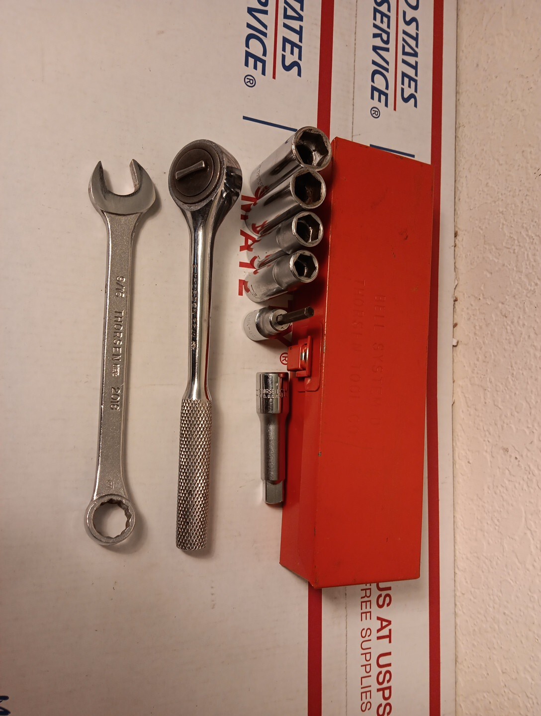 Vintage Red Bell System D Metal Tool Box Thorsen Sockets Ratchet Wrench