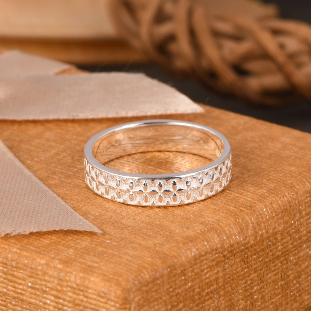 Plain Silver Textured Design 925 Sterling Silver Ring Daily Wear